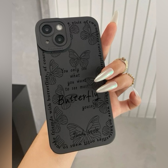 NWT iPhone13ProMax Black Rubber Phone Case w/Engraved Butterfly Detailing - Picture 4 of 4